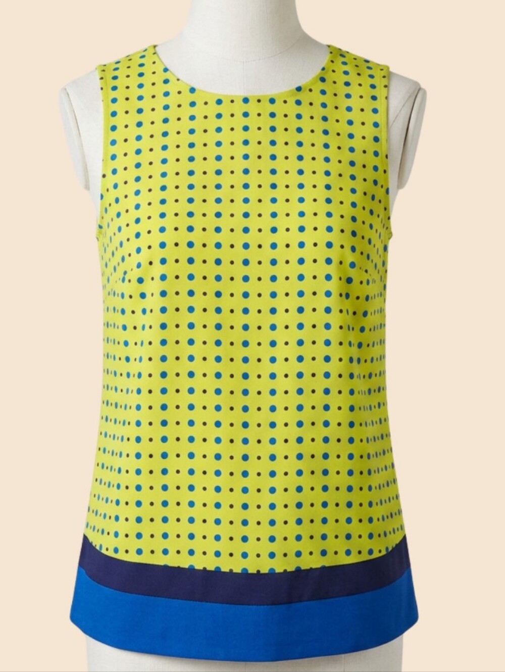 LOFT Lime Green & Blue Geometric Polka Dot Keyhole Tank Top M